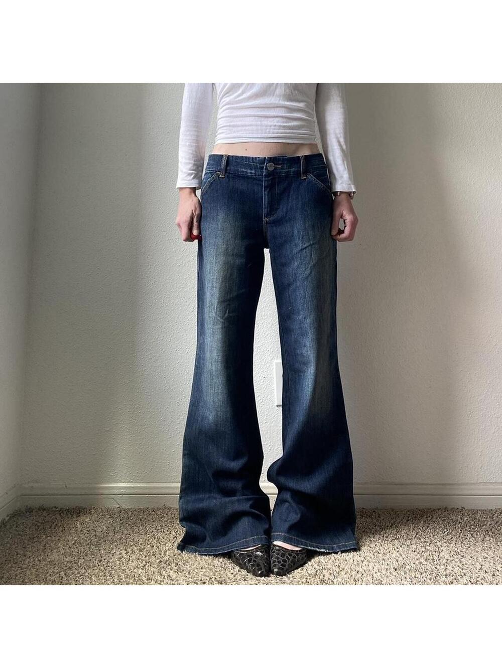 Vintage authentic rare y2k low rise bootcut flare dark wash denim blue jeans